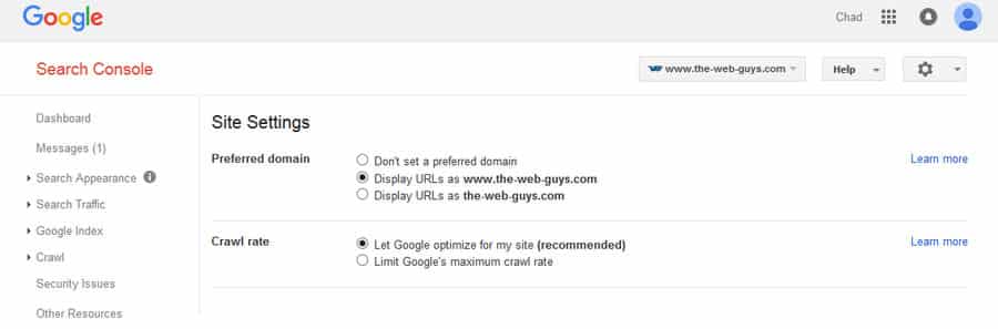 Search Console Preferred Domain