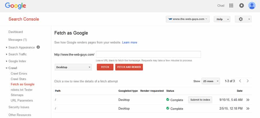 Search Console Fetch