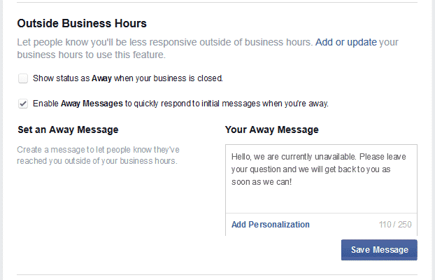 Facebook Away Message